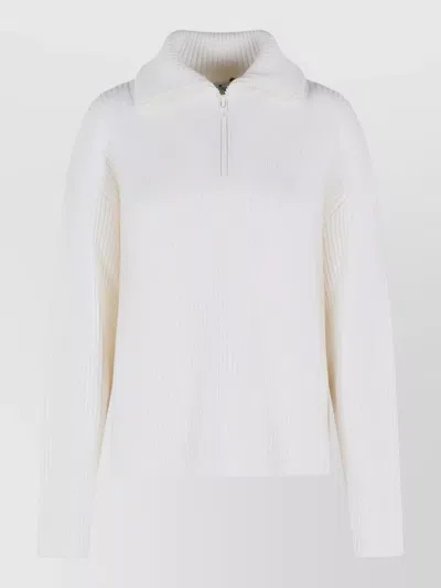 Courrèges Merino Wool Sweater High Collar Ribbed In Neutral
