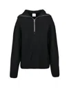 Courrèges Merino Wool Sweater With Zip Closure And Attached Hood In Black