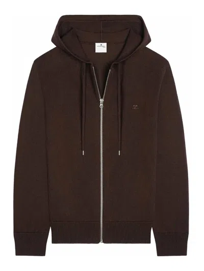 Courrèges Zipped Wool Hoodie In Brown