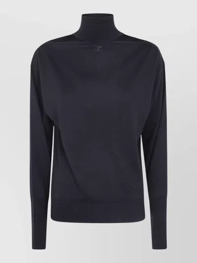 Courrèges Merino Wool Turtleneck Sweater Cutout Detail In Blue