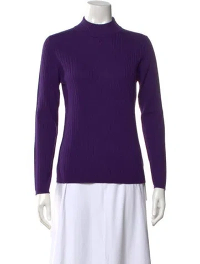 Pre-owned Courrèges Merino Wool Turtleneck Sweater In Purple
