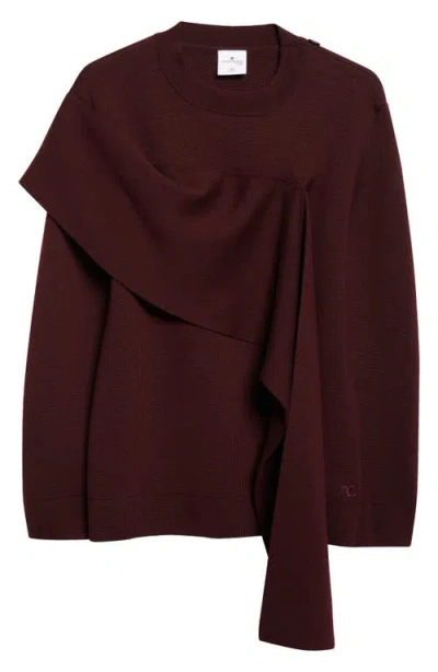 Courrèges Merino Wool Wrap Sweater In Burgundy