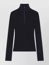 Courrèges Merino Wool Zip Mock Neck Sweater In Black