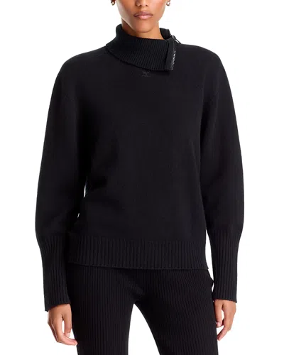 Courrèges Merino Wool Zipped Collar Sweater In Black