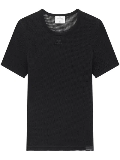 Courrèges Mesh Crew-neck T-shirt In Schwarz