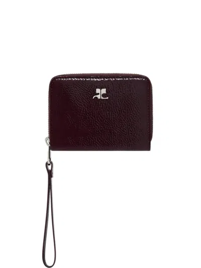 Courrèges Metallic Ac Logo Wallet In Burgundy