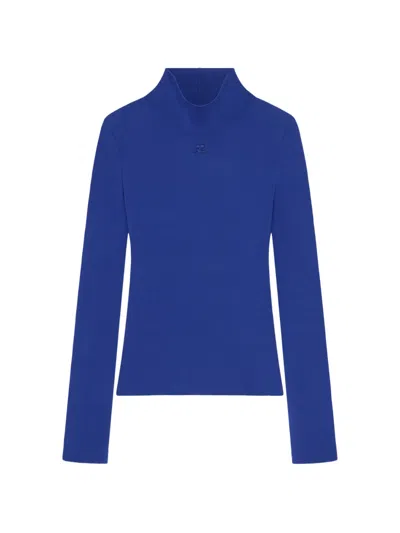 Courrèges Milano Knit Mock-neck Sweater In Blue
