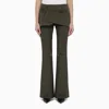 COURRÈGES MILITARY GREEN COTTON FLARED TROUSERS WITH INTEGRATED MINI SKIRT