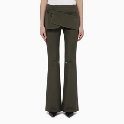 COURRÈGES MILITARY GREEN COTTON FLARED TROUSERS WITH INTEGRATED MINI SKIRT
