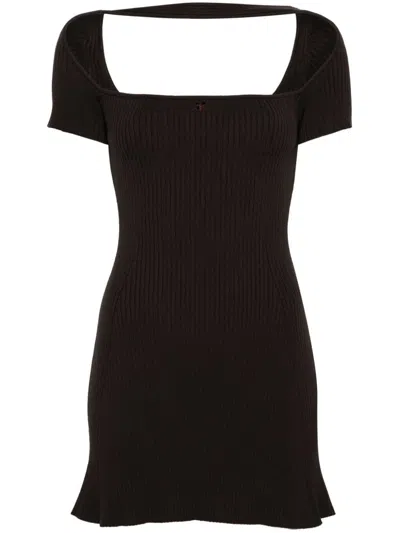COURRÈGES MINI ABITO HYPERBOLE RIB KNIT DONNA MARRONE IN VISCOSA