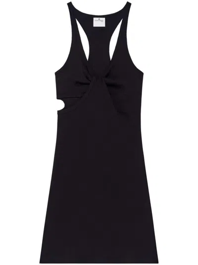 Courrèges Mini Black Cotton Dress With Cut-out Detail
