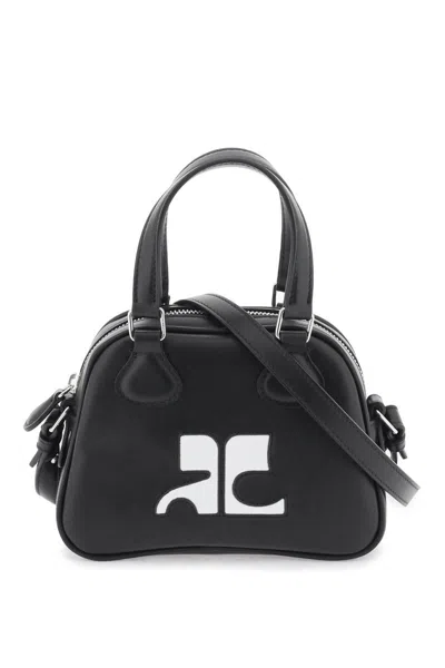 Courrèges Mini Leather Bowling Bag In Nero