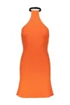 Courrèges Cotton-blend Ribbed-knit Halterneck Minidress In Orange