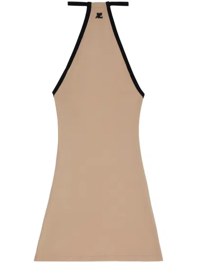 Courrèges Logo-embroidered Cotton Minidress In Neutrals
