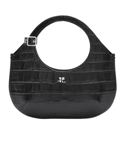 Courrèges Mini Holy Crocodile-effect Tote Bag In Black