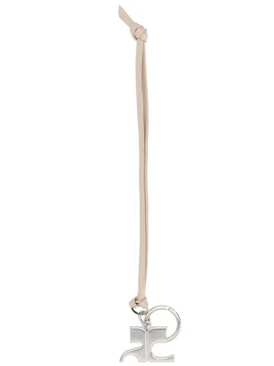 Courrèges Courreges Mini Key Holder In Premium Varnished Leather In Neutral