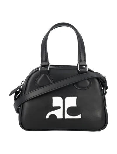 Courrèges Mini Leather Bowling Bag In Black