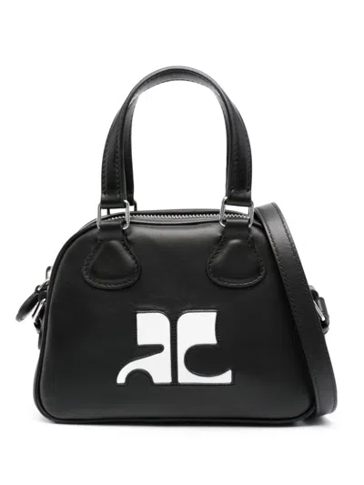 Courrèges Mini Leather Bowling Bag In Black