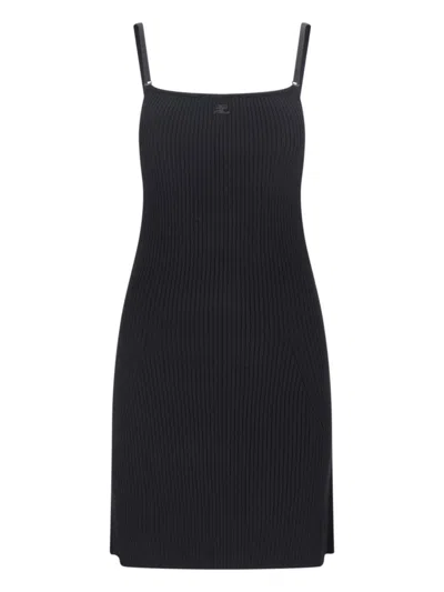 Courrèges Mini Logo Dress In Black Fabric Ribbed Knit