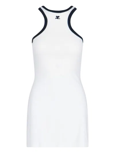 Courrèges White Mini Dress With Navy Blue Trim