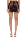 Courrèges Fitted Burgundy Mini Skirt With Shiny Finish In Brown