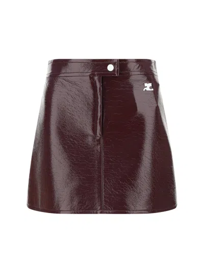 Courrèges Reedition Vinyl Mini Skirt In Burgundy