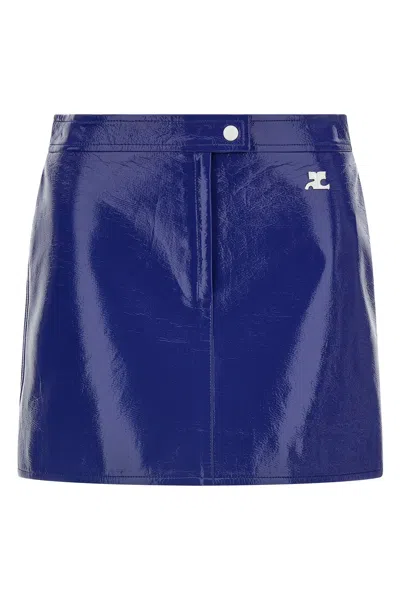 Courrèges Mini Skirt With Signature Logo Appliqué In Blue