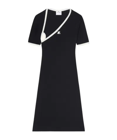 COURRÈGES COURRÈGES ASYMMETRIC-NECK CONTRASTED TRIM MINI DRESS