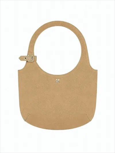 Courrèges Minimalist Brown Tote Bag With Rounded Top Handle