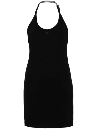 Courrèges Minimalistic Black Logo Patch Mini Dress For Women