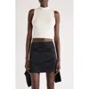 Courrèges Mock Neck Cotton & Merino Wool Crop Top In Heritage White