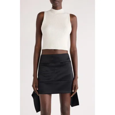 Courrèges Mock Neck Cotton & Merino Wool Crop Top In Heritage White
