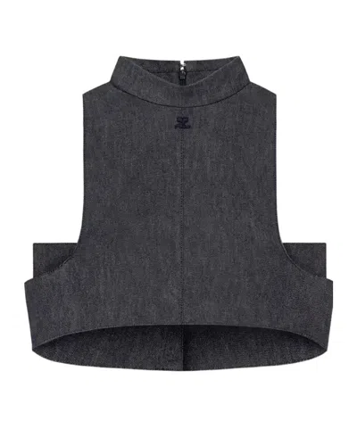 COURRÈGES MOCK-NECK DENIM TOP