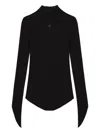 Courrèges Circle Rib Knit Mockneck Sweater With Embroidered Logo In Black