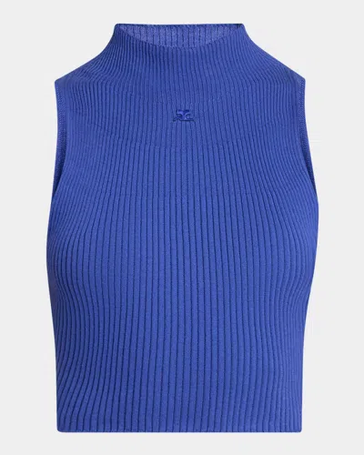 COURRÈGES MOCK-NECK LIGHT RIB CROP TOP