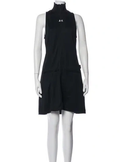 Pre-owned Courrèges Mock Neck Mini Dress In Black