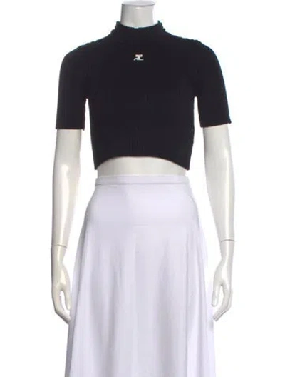 Pre-owned Courrèges Mock Neck Short Sleeve Crop Top In Brown