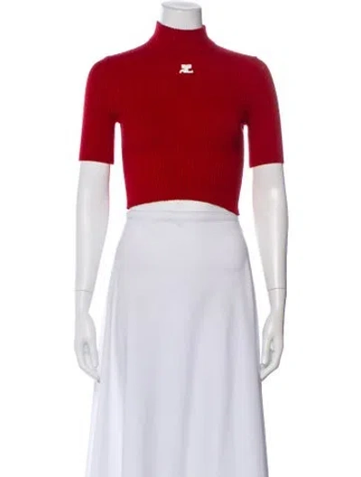 Pre-owned Courrèges Mock Neck Short Sleeve Crop Top In Red
