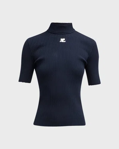 Courrèges Mock-neck Short-sleeve Rib Pullover
