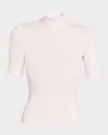 Courrèges Mock-neck Short-sleeve Rib Pullover In Pink
