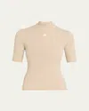 Courrèges Mock-neck Short-sleeve Rib Pullover In Neutral