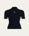 Courrèges Mock-neck Short-sleeve Rib Pullover In Black