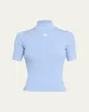 Courrèges Mock-neck Short-sleeve Rib Pullover In Blue
