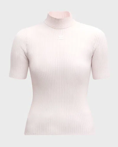 Courrèges Mock-neck Short-sleeve Rib Pullover In Pink