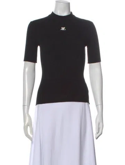 Pre-owned Courrèges Mock Neck Short Sleeve Top In Black