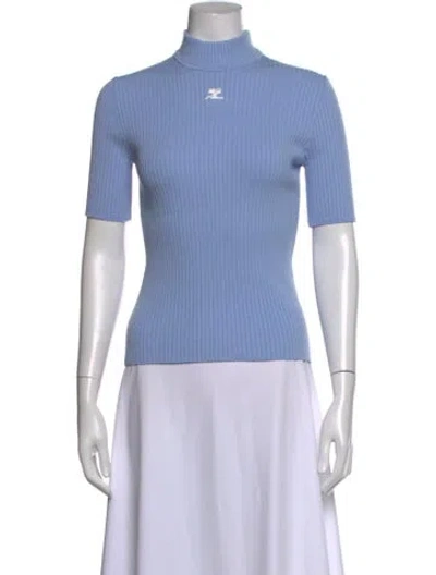 Pre-owned Courrèges Mock Neck Short Sleeve Top In Blue