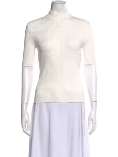 Pre-owned Courrèges Mock Neck Short Sleeve Top In White