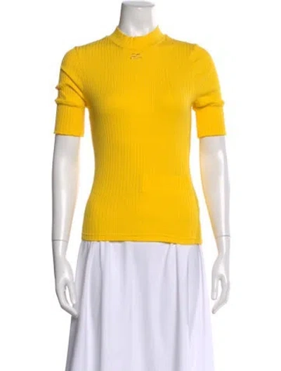 Pre-owned Courrèges Mock Neck Short Sleeve Top In Yellow