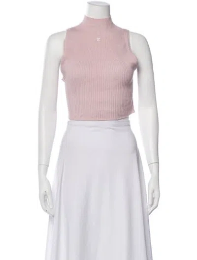 Pre-owned Courrèges Mock Neck Sleeveless Crop Top In Pink