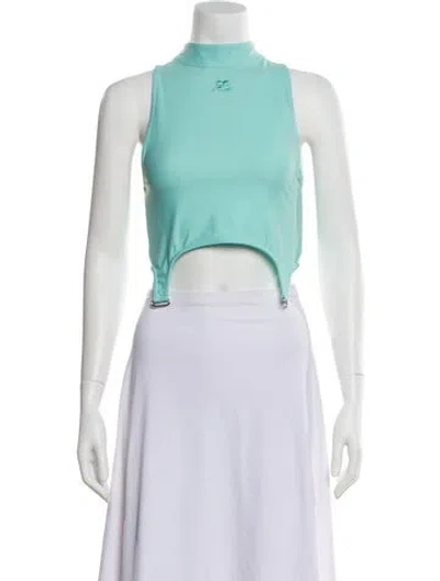 Pre-owned Courrèges Mock Neck Sleeveless Crop Top W/ Tags In Blue